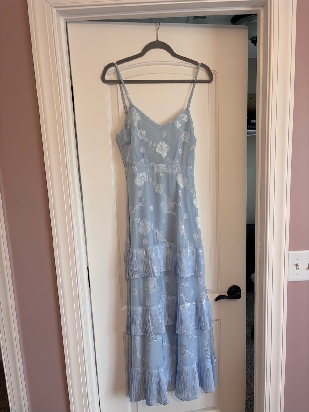 Lulu's Pale Blue Floral Lace Tiered Maxi Dress